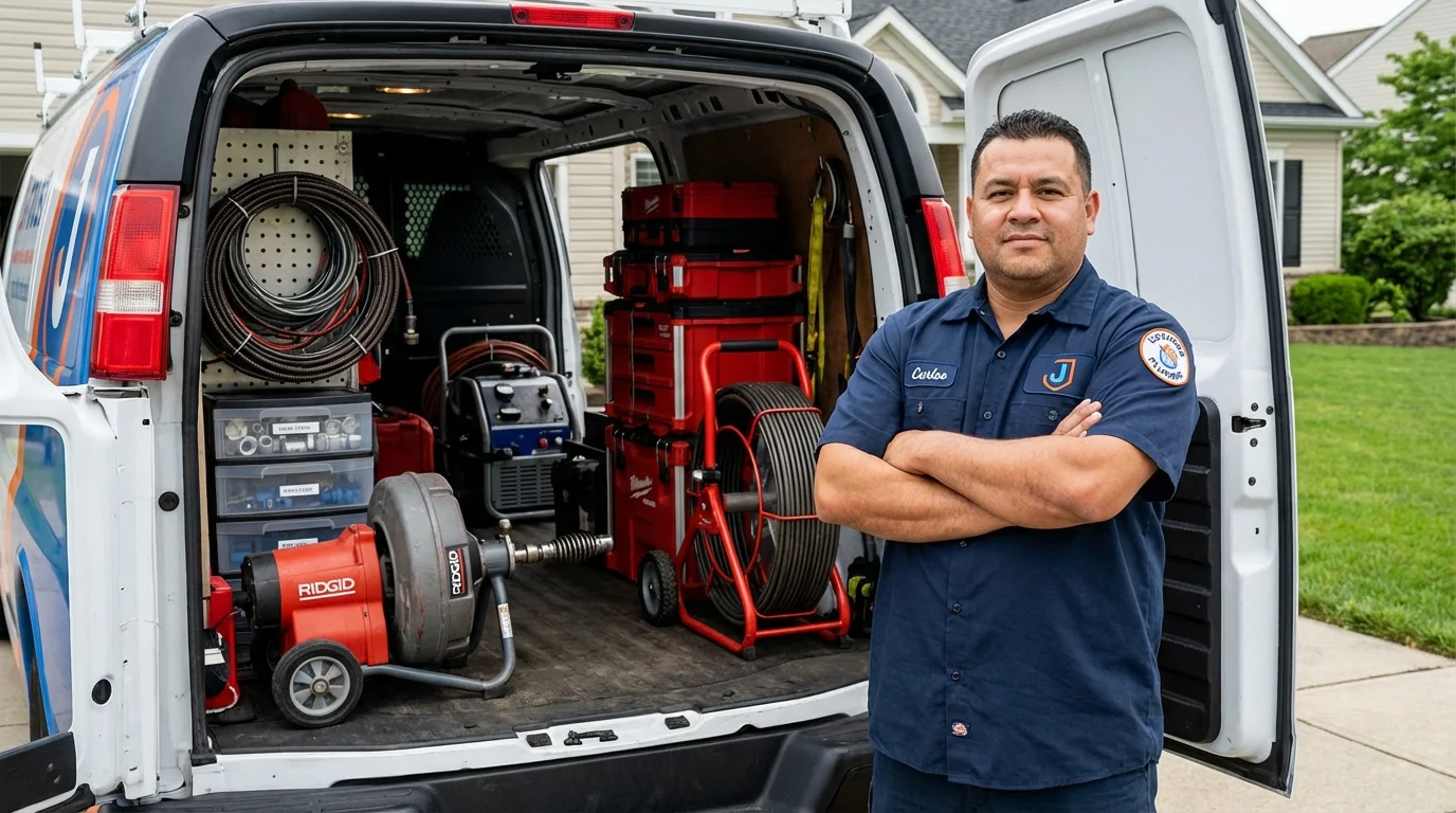 Professional drain cleaning equipment and Johns Plumbing LLC plumber in Hayti