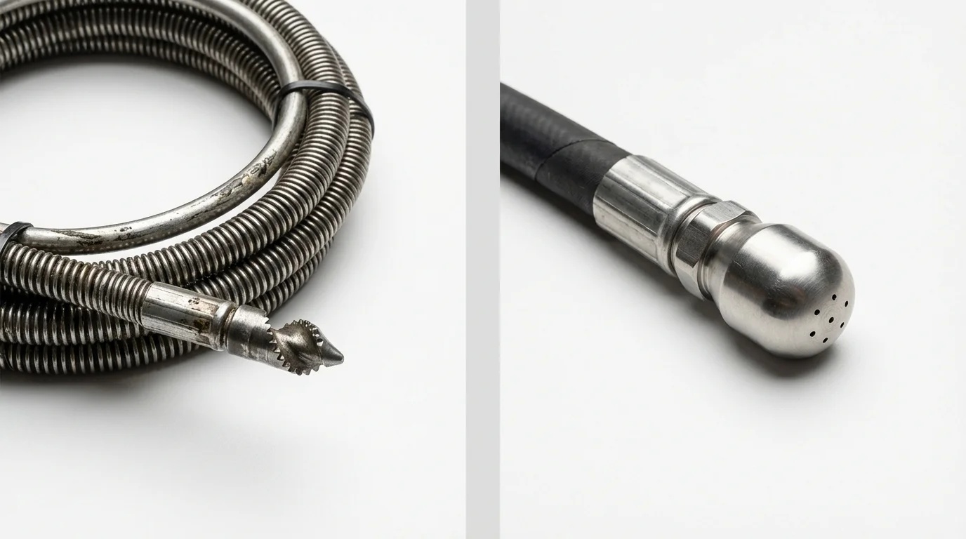 Drain snake cable and hydro jetting nozzle used for drain cleaning in Hayti, MO