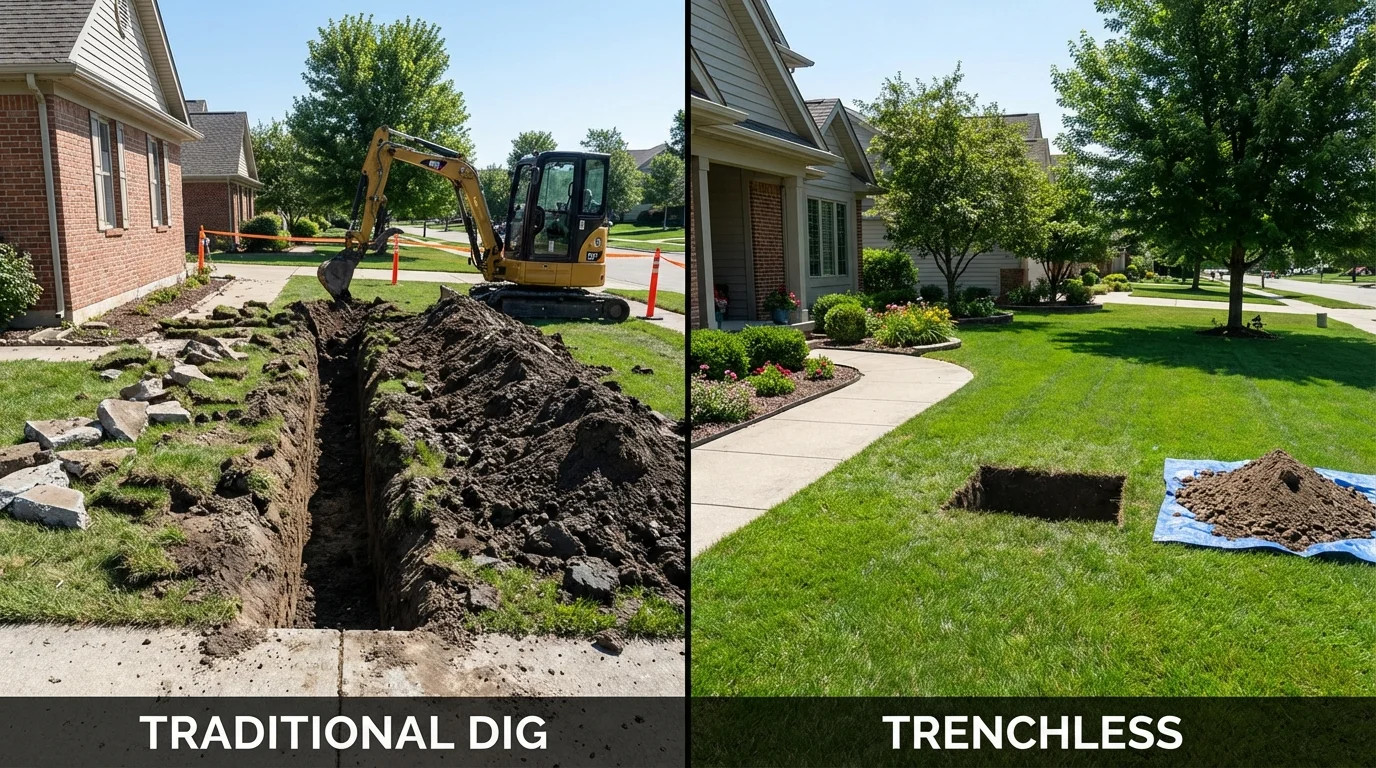 Trenchless sewer repair with minimal yard damage versus traditional excavation in Hayti, MO